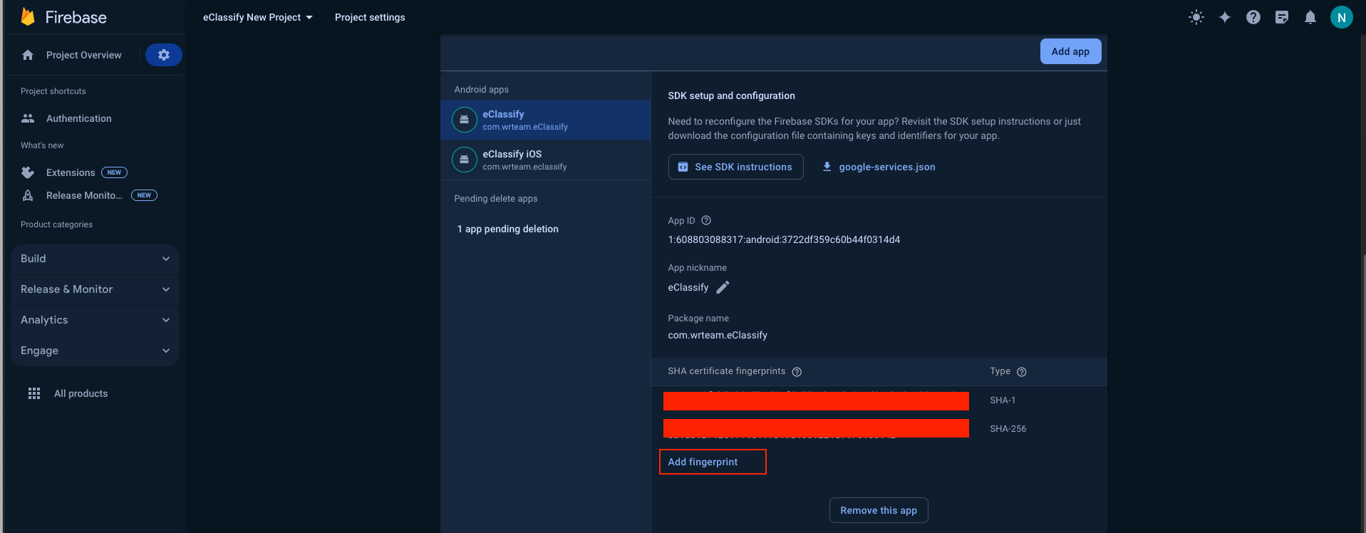 Firebase Debug SHA