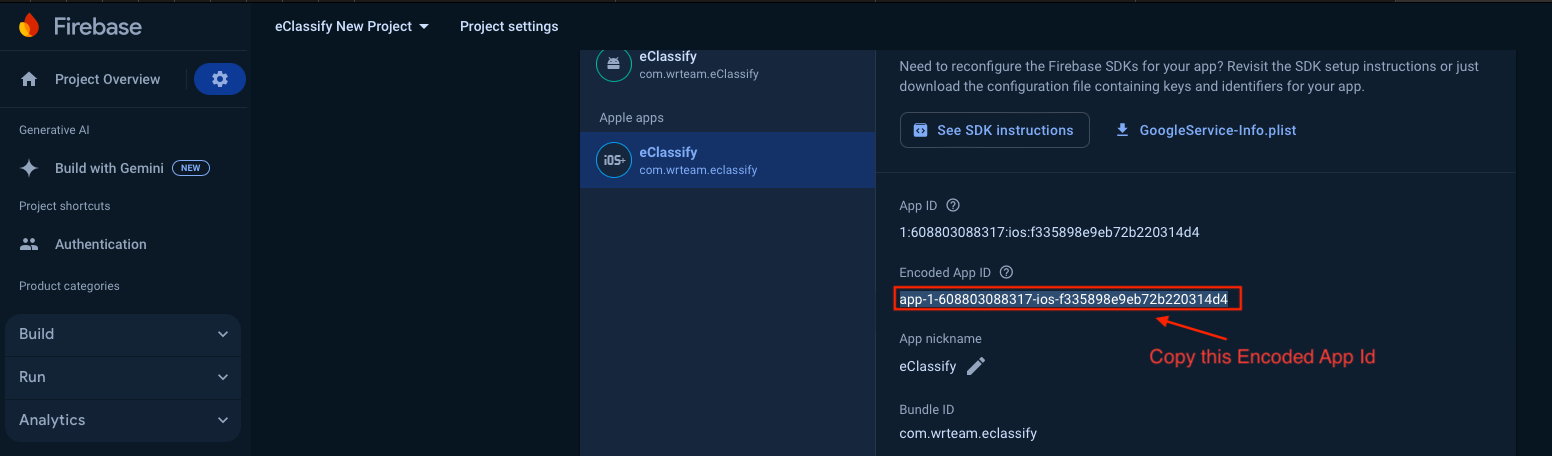 Firebase Encoded iOS App ID